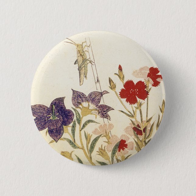 Badge Rond 5 Cm Insectes et fleurs par Utamaro (Devant)