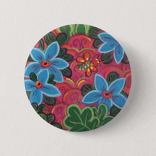 Badge Rond 5 Cm Insectes et jardin de fleurs (Devant)