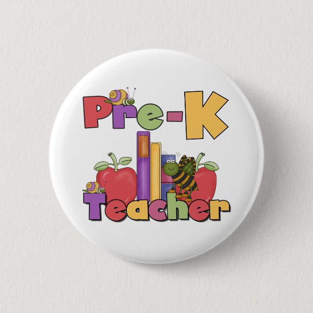 Badge Rond 5 Cm Insectes et professeur de Pre-K de pommes (Devant)