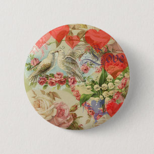 Badge Rond 5 Cm Inséparables Coeur antique Vintage