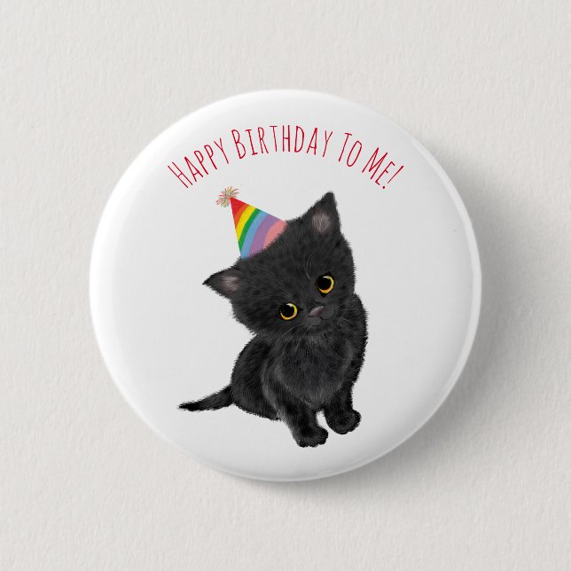 Badge Rond 5 Cm insigne d'anniversaire de chaton noir personnalisé (Devant)