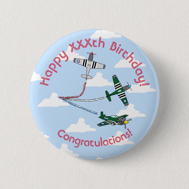 Badge Rond 5 Cm Insigne d'anniversaire des Mustangs (Ciel Bleu) (Devant)