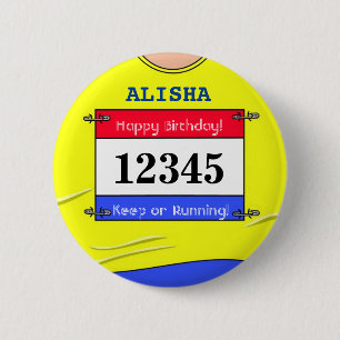 Badge Rond 5 Cm Insigne d'anniversaire pour un coureur (Jaune)