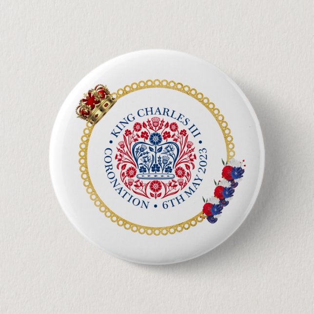 Badge Rond 5 Cm Insigne de couronnement du roi Charles III (Devant)