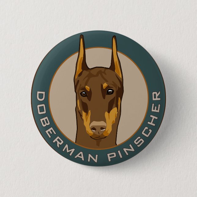 Badge Rond 5 Cm Insigne de dobermann, rouge (Devant)