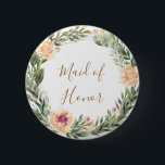 Badge Rond 5 Cm Insigne de femme de chambre de pivoine et de charp<br><div class="desc">Conçu pour se coordonner avec notre collection Peony and Foliage Frame, ce badge d'honneur de femme de ménage présente des feuilles de pivoine et de feuillage avec une police moderne. Pour une personnalisation plus avancée de cette conception, par exemple la modification de la disposition, de la police ou de la...</div>