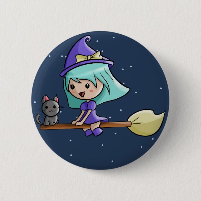 Badge Rond 5 Cm Insigne de sorcière de Kawaii (Devant)