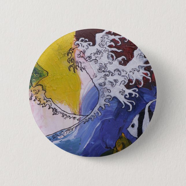 Badge Rond 5 Cm Insigne d'une peinture inspirée par Hokusai (Devant)