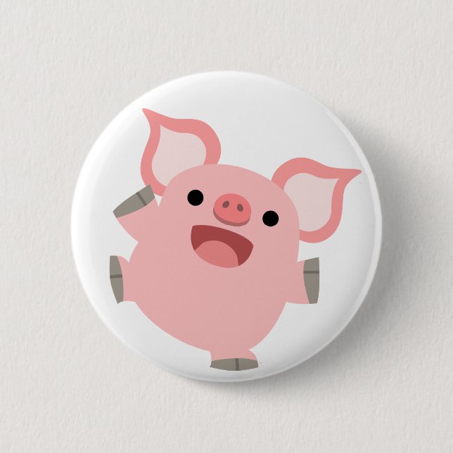 Badge Rond 5 Cm Insigne joyeux de bouton de porc de bande dessinée (Devant)