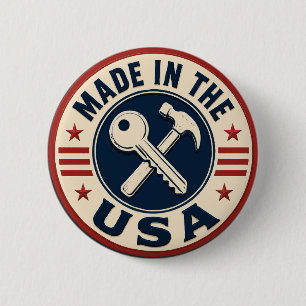 Badge Rond 5 Cm Insigne patriotique "Fabriqué aux États-Unis" vint