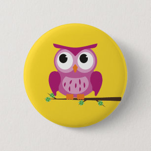 Badge Rond 5 Cm Insigne pourpre de bouton de hibou