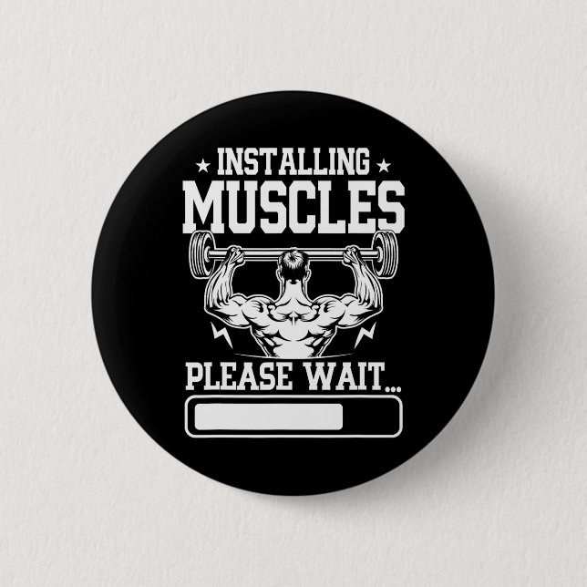 Badge Rond 5 Cm Installation Muscles S'Il Vous Plaît Attendre Chem (Devant)