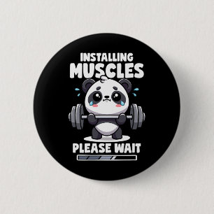 Badge Rond 5 Cm Installation Muscles Veuillez Patienter Panda Lift
