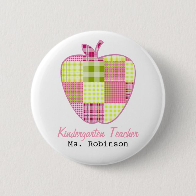 Badge Rond 5 Cm Institutrice gardienne d'Apple de plaid (Devant)