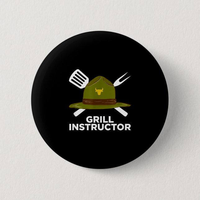 Badge Rond 5 Cm Instructeur de grillade pitmaster de barbecue drôl (Devant)