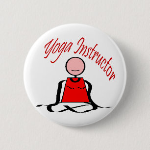 Badge Rond 5 Cm Instructeur de yoga---Chiffre de bâton de positio
