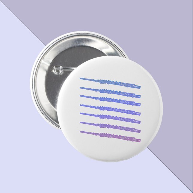 Badge Rond 5 Cm Instrument de musique fluide rose violet bleu (A pin back button with pink, blue and purple flutes.)