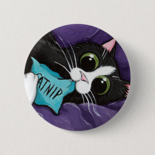 Badge Rond 5 Cm Intoxiqué de cataire - bouton d'art de chat