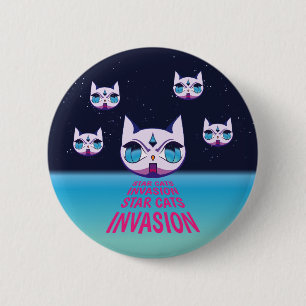 Badge Rond 5 Cm Invasion de chats étoilés