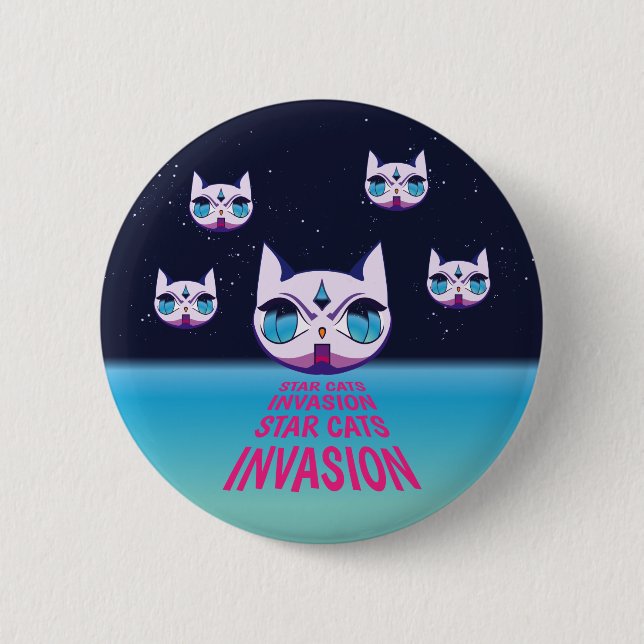 Badge Rond 5 Cm Invasion Star Cat (Devant)