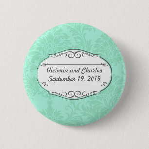 Badge Rond 5 Cm Invitation de Mint Mariage damassé moderne