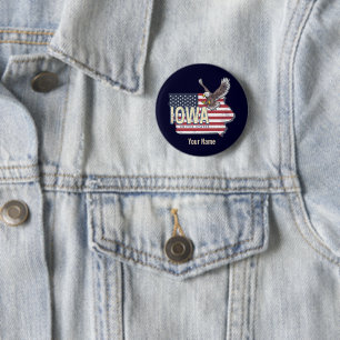 Badge Rond 5 Cm Iowa États-Unis Retro State Map Vintage USA
