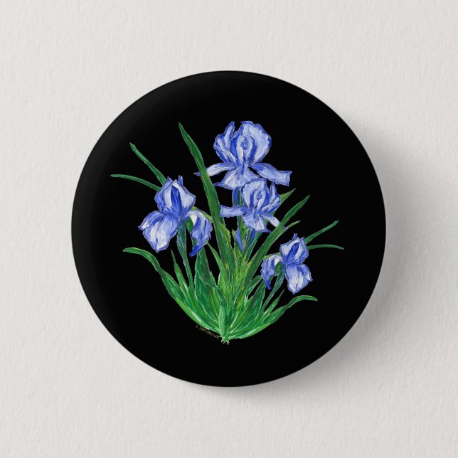Badge Rond 5 Cm Iris bleu sur le noir (Devant)