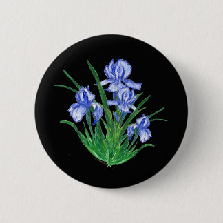 Badge Rond 5 Cm Iris bleu sur le noir