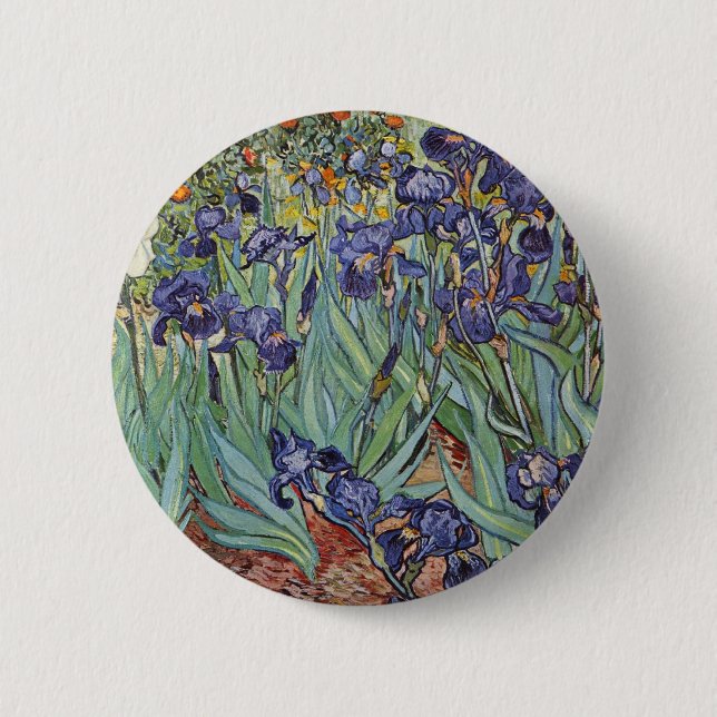 Badge Rond 5 Cm Iris de Van Gogh Peinture Impressionniste (Devant)