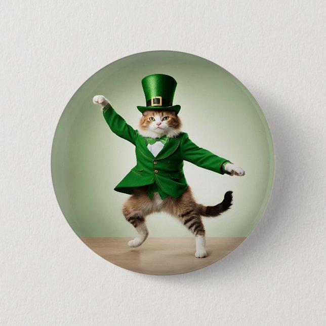 Badge Rond 5 Cm Irish Dancing Cat leprechaun Saint Patrick's Day p (Devant)