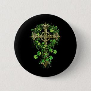 Badge Rond 5 Cm Irish Harp Celte Cross Knot Clover St Shamrock