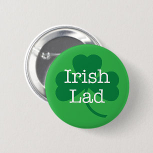 Badge Rond 5 Cm Irish Lad, Bouton Shamrock vert