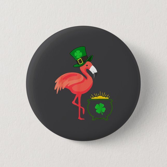 Badge Rond 5 Cm Irish Leprechaun Flamingo St Patricks Day  (Devant)