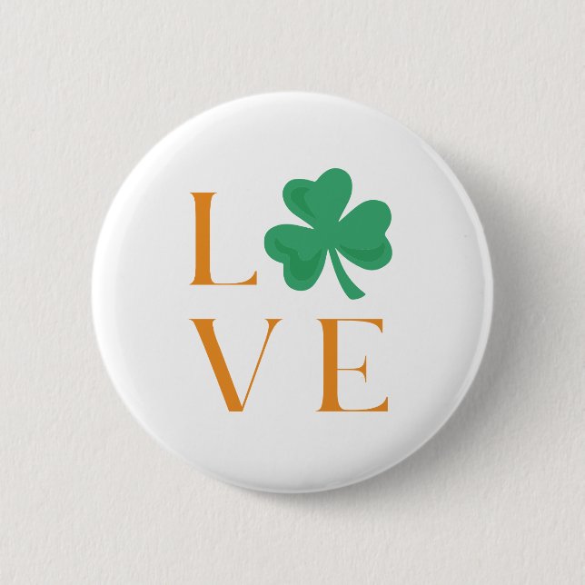 Badge Rond 5 Cm Irish Love Shamrock Simple Green et Orange Button (Devant)