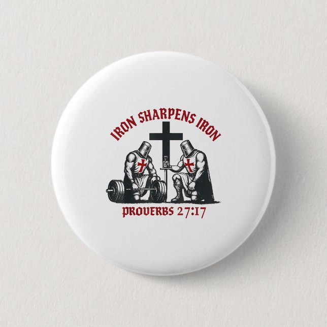 Badge Rond 5 Cm Iron Sharpens Iron Bible Scripture Christian Gym W (Devant)