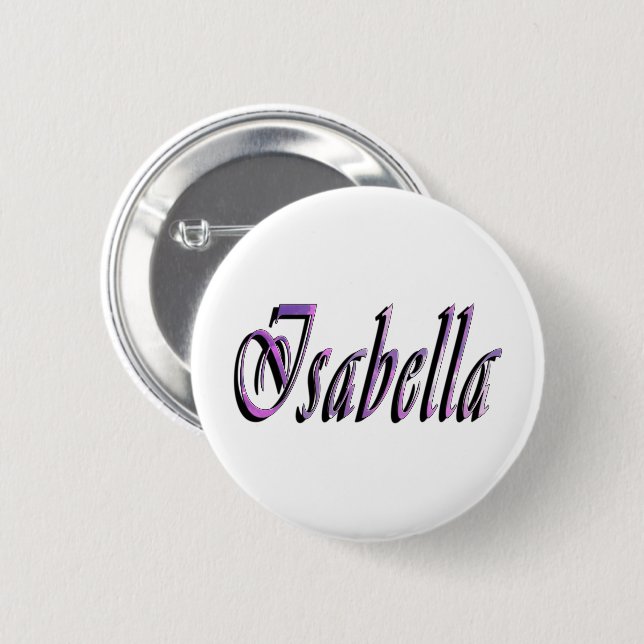Badge Rond 5 Cm Isabella Nom En Violet Et Rose, (Devant & derrière)