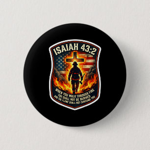 Badge Rond 5 Cm Isaïe 43 2 pompier incendie prière patriot drapeau