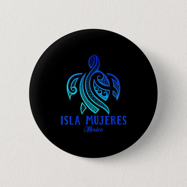 Badge Rond 5 Cm Isla Mujeres Mexico Sea Turtle Tie Dye Hibiscus Va (Devant)