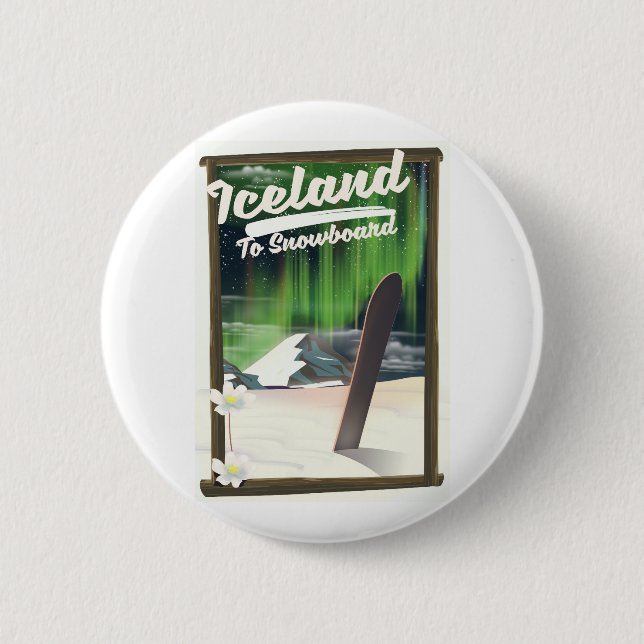Badge Rond 5 Cm Islande pour faire du snowboard (Devant)