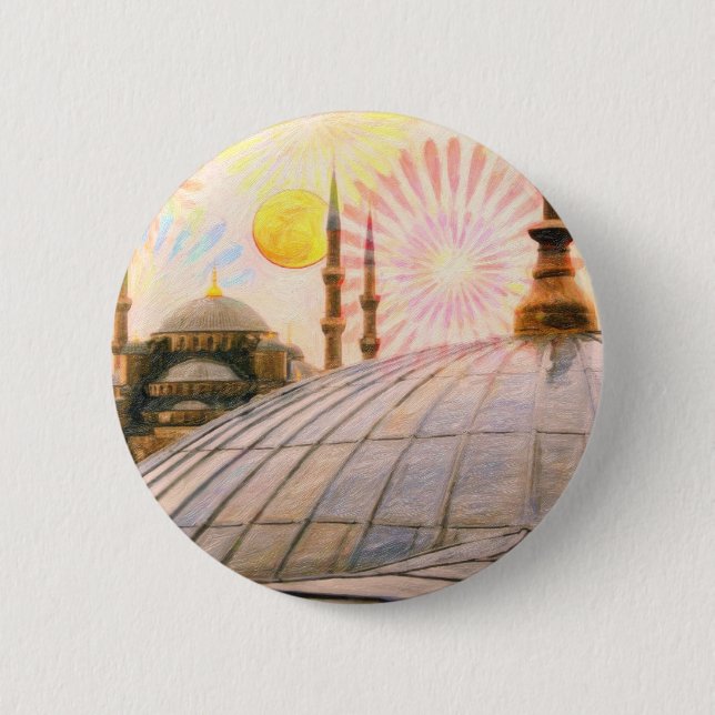Badge Rond 5 Cm Istanbul pluvieux (Devant)