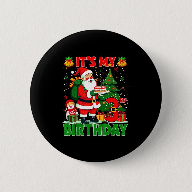 Badge Rond 5 Cm It’s My 3rd Birthday Santa Christmas Outfit 3 Year (Devant)