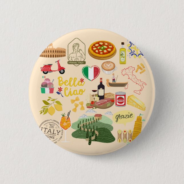 Badge Rond 5 Cm Italie Symboles Amateurs de voyage (Devant)