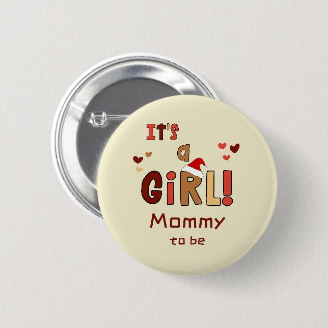 Badge Rond 5 Cm It's a Girl! Christmas Santa Hat Mommy-to-be (Devant & derrière)