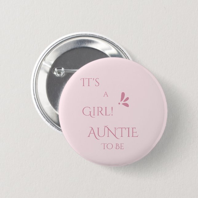 Badge Rond 5 Cm It's A Girl! Minimalism Pastel Pink Auntie-to-be (Devant & derrière)