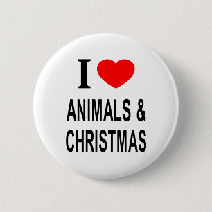 BADGE ROND 5 CM J'❤️ ANIMAUX ET NOËL J'AIME LES ANIMAUX ET NOËL