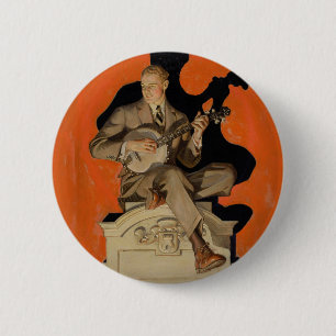 Badge Rond 5 Cm J.C. Leyendecker Joueur de banjo 1920 Art déco Art
