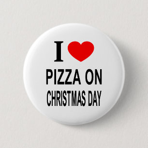 BADGE ROND 5 CM J'❤️ PIZZA LE JOUR DE NOËL J'AIME PIZZA À NOËL