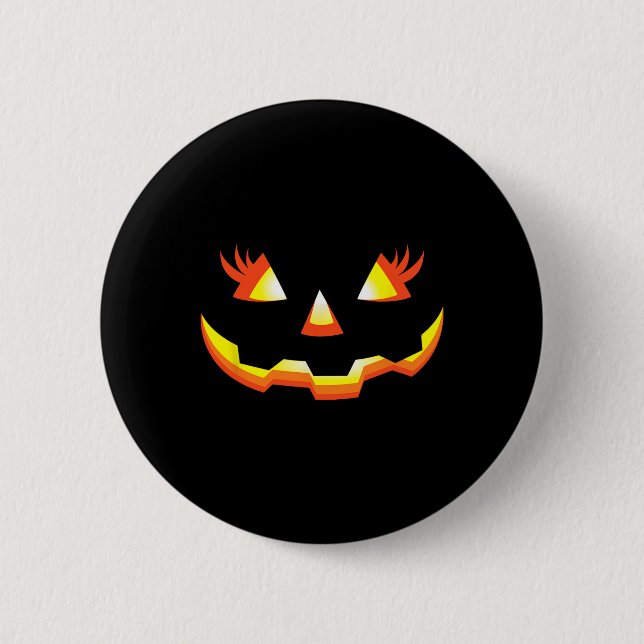 Badge Rond 5 Cm Jack-o'-lantern Face Citrouille Eyelashes Hallowee (Devant)