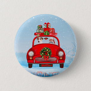 Badge Rond 5 Cm Jack Russell Chien En Voiture Avec Le Père Noël