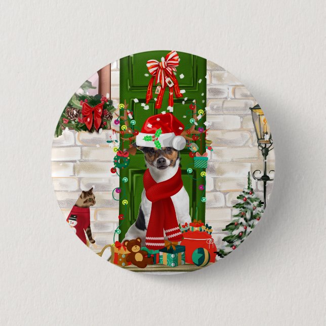 Badge Rond 5 Cm Jack Russell Chien Noël (Devant)
